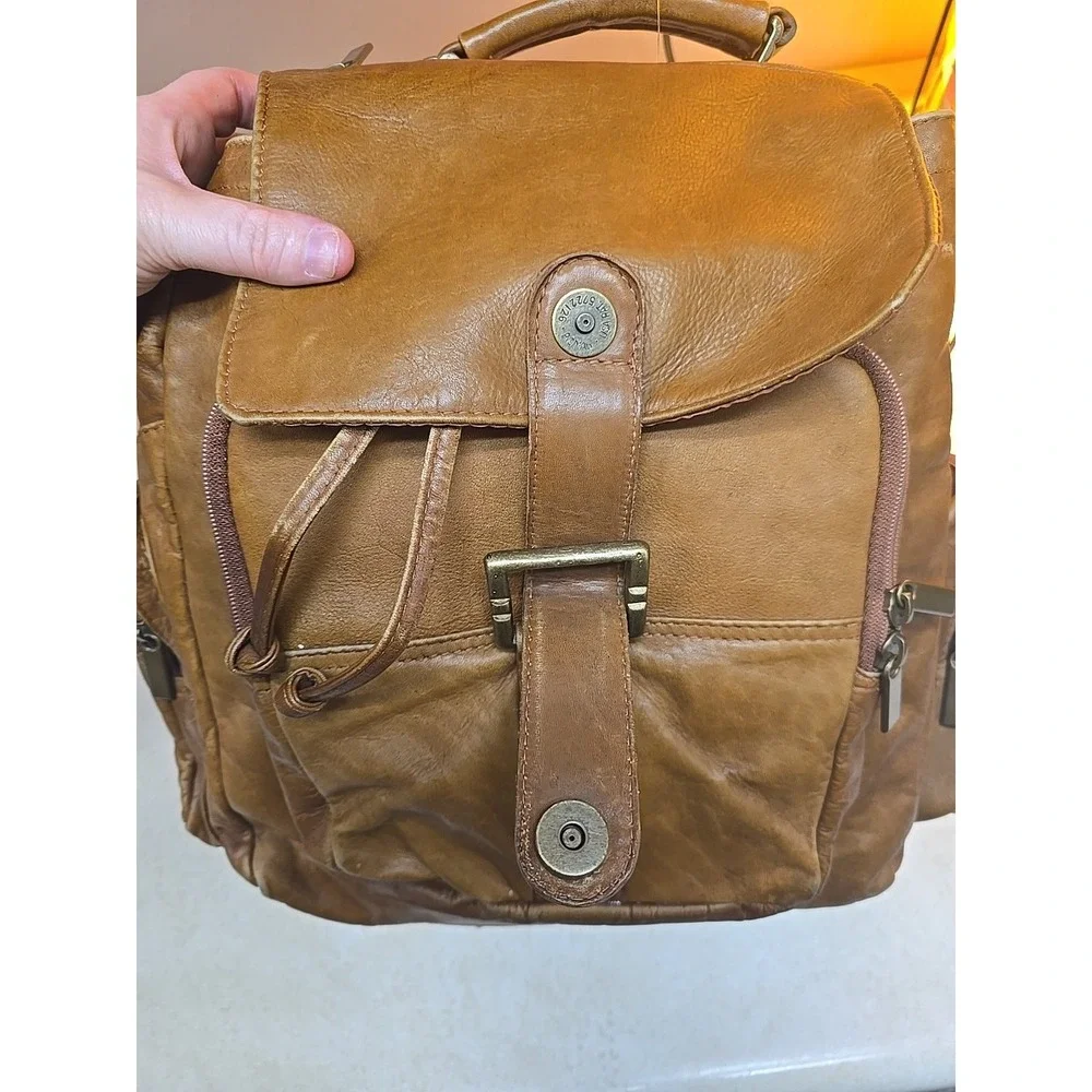 Vtg Handmade Genuine Leather Rustic College School Travel Rucksack Backpack Bag